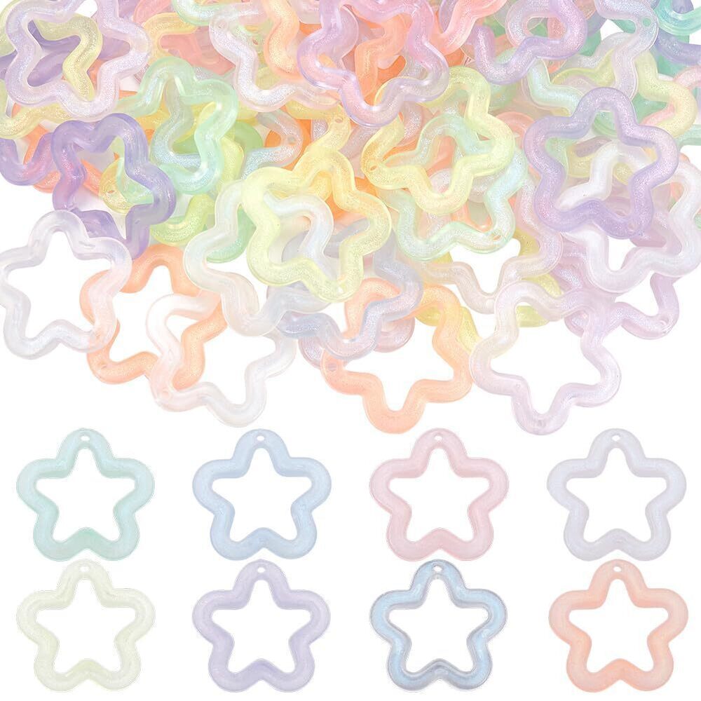 5638 100Pcs Acrylic Star Charms Luminous Charm with Glitter Hollow Colorful